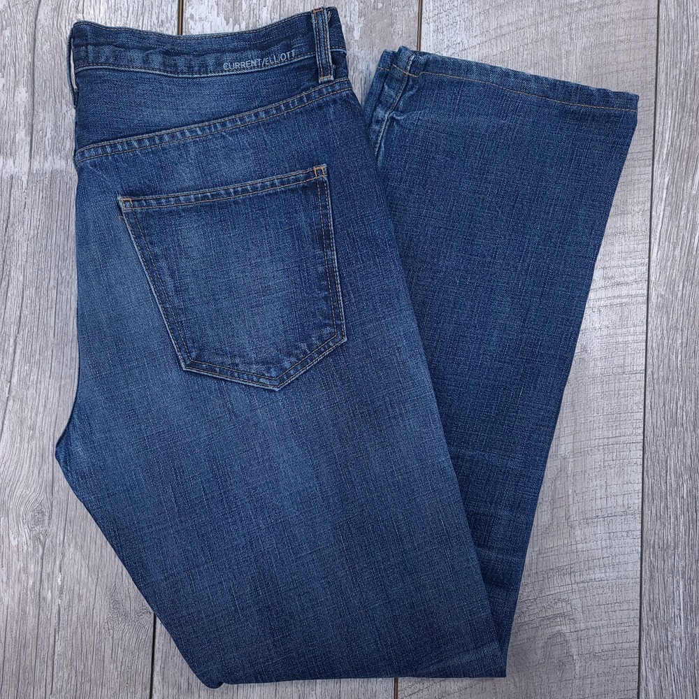 Current Elliott Mens Denim Straight Leg Jeans 34x33 Medium Blue Mid Rise Pants